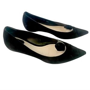 Dior Black Suede Point Flat with Rose Accent Size 36.5